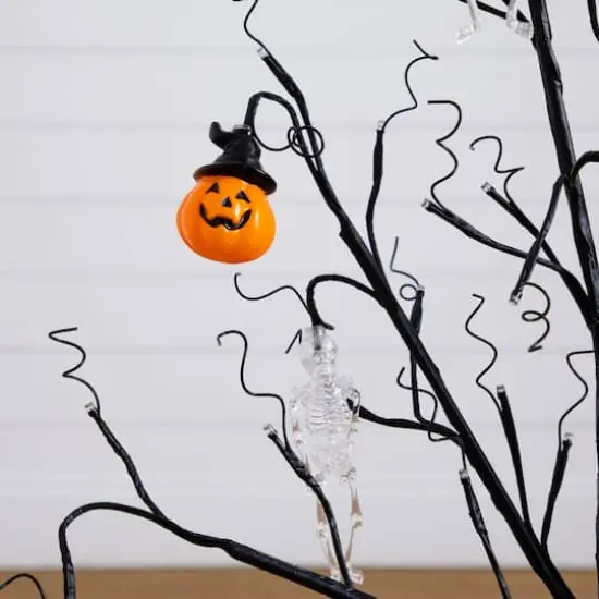 3ft. Pre-Lit Artificial Halloween Pumpkins and Skulls Ornament Tree with 48 Warm White LED Lights {5}