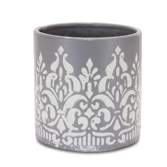 Gray Ornate Metal Planter Set {5}