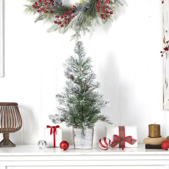 2ft. Pre-Lit Frosted Artificial Christmas Tree in Decorative Planter, Clear Lights {9}