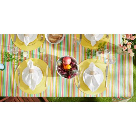 Spring Stripe Vinyl Tablecloth 70" Round {6}