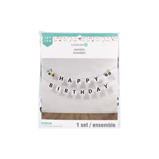 5ft. White Happy Birthday Construction Banner Set by Celebrate It&trade; {3}