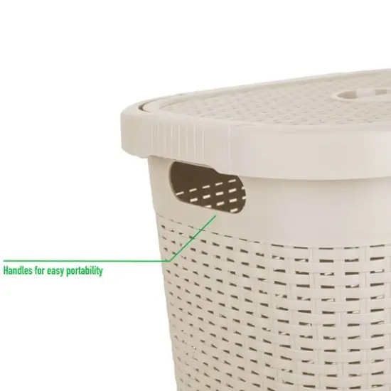 Mind Reader 21'' Hamper Laundry Basket with Cutout Handles Ivory {6}