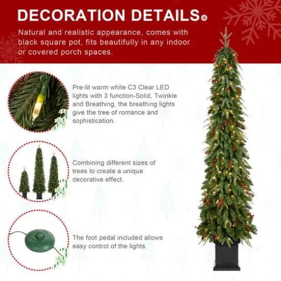 Glitzhome&reg; 7ft Pre-lit Green Artificial Christmas Porch Tree, Warm White Lights {8}