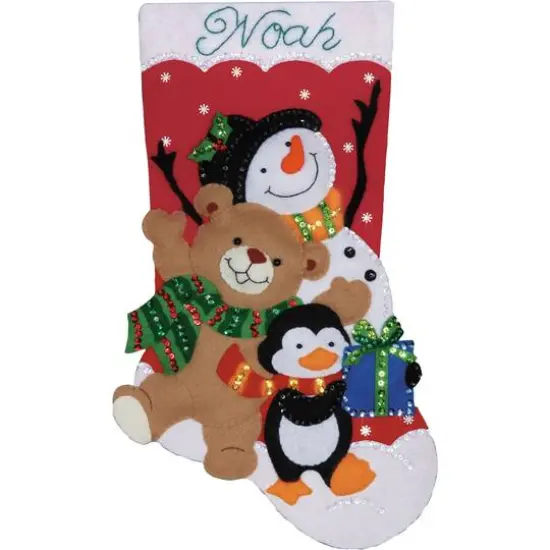 Design Works&trade; Holiday Friends 18" Felt Stocking Applique Kit {3}