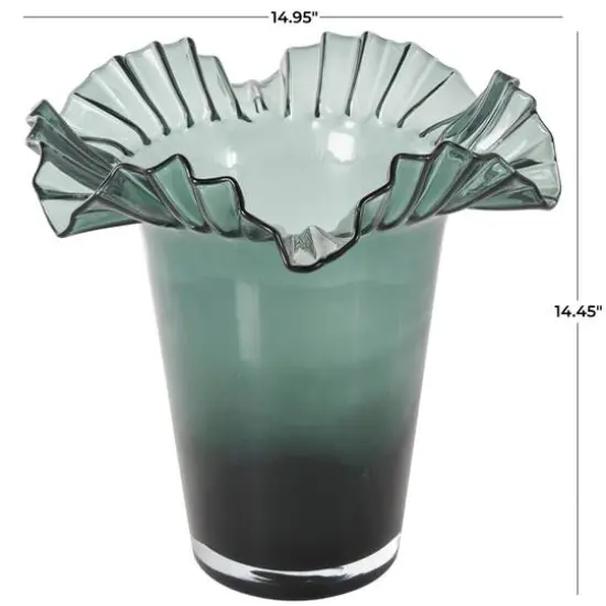 Green Glass Floral Tulip Inspired Ombre Vase with Wavy Opening {8}