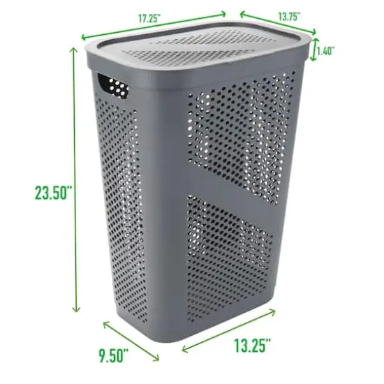 Mind Reader 60L Perforated Plastic Laundry Hamper with Lid Gray {4}