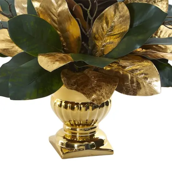 18" Magnolia Leaf Arrangement in Gold Planter {3}