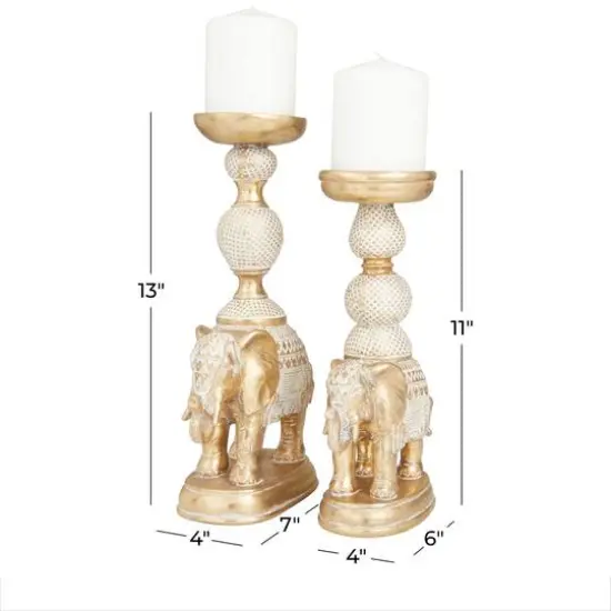 Set of 2 Gold Polystone Traditional Candle Holders, 13" x 6" x 4" {7}