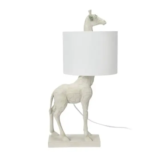 Hello Honey&reg; 28" White Resin Giraffe Table Lamp with Linen Shade {1}