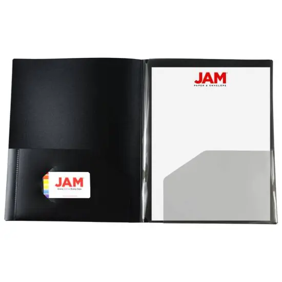 JAM Paper Heavy Duty Plastic 4-Pocket Folder, 2ct. Black {6}