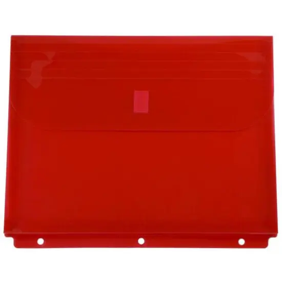 JAM Paper 9.5" x 11.5" Hook & Loop Closure 3-Hole Punch Plastic Envelopes, 12ct. Red {1}
