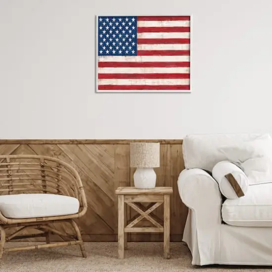 Stupell Industries Rustic American Flag Red White Blue Distressed Pattern Framed Giclee Art {3}