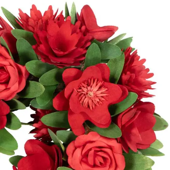 15" Red Mixed Floral Artificial Valentine's Day Heart Wreath {4}