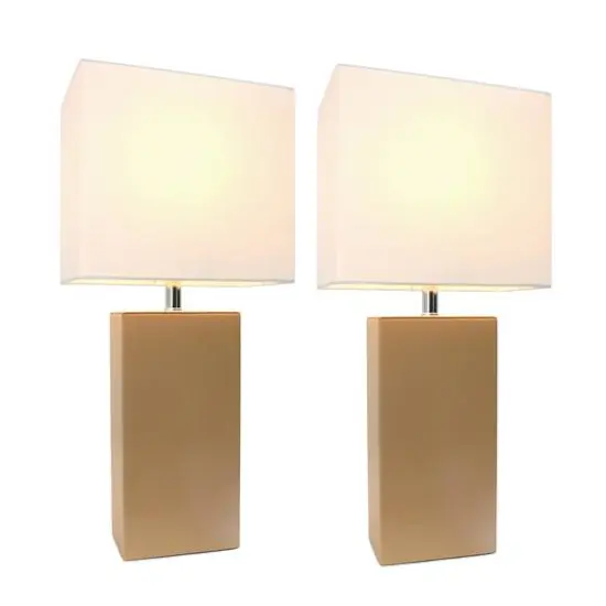 Elegant Designs&trade; 2 Pack Leather Table Lamps with White Shades Beige and White {3}