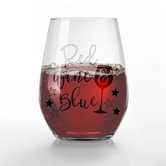 15oz. Red Wine & Blue Engraved Wine Glass {3}
