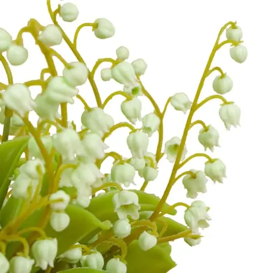 11" Lily-Of-The-Valley Flowers In White Basket Green {5}