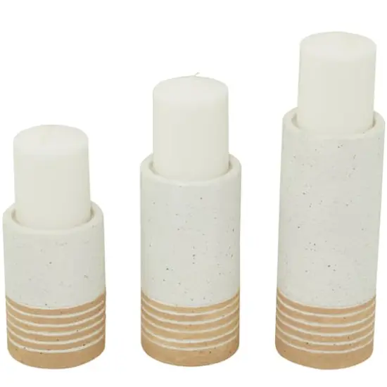 White Metal Striped Pillar Candle Holder Set {5}