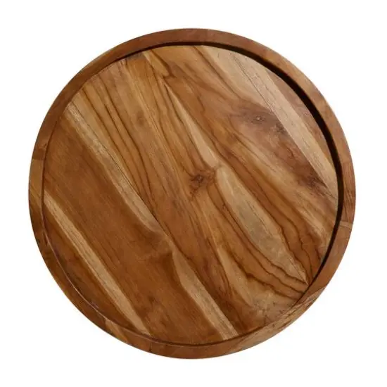 24" Brown Teakwood Contemporary Accent Table {4}