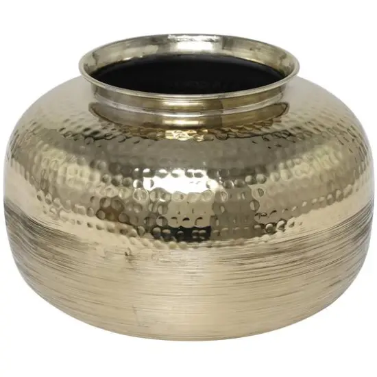8" Gold Aluminum Brushed Vase with Hammered Top {5}