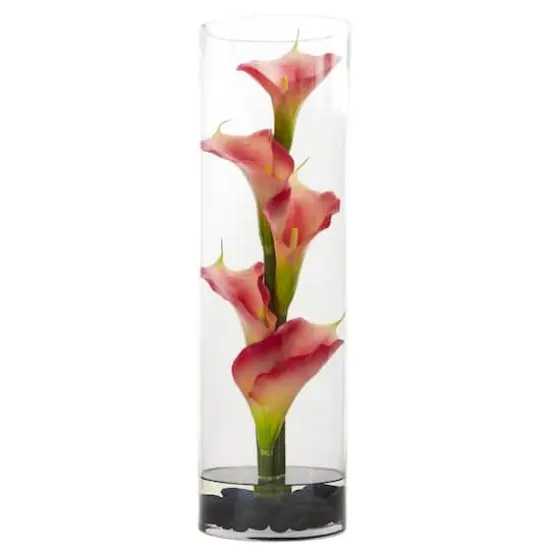 20" Calla Lily in Clear Cylinder Glass Vase Pink {1}