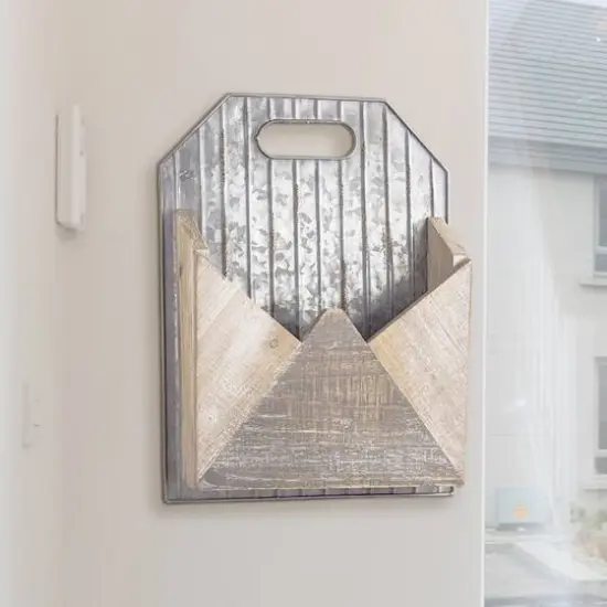 Galvanized Metal & Wood Envelope Wall Organizer {4}