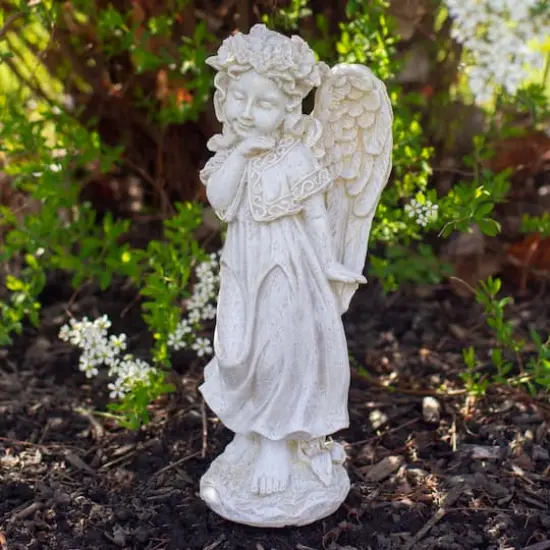 10" Ivory Angel Girl with Floral Crown Garden Statue {3}