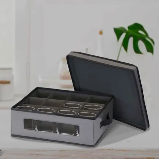 Household Essentials Cup Glassware Storage Box Gray {3}