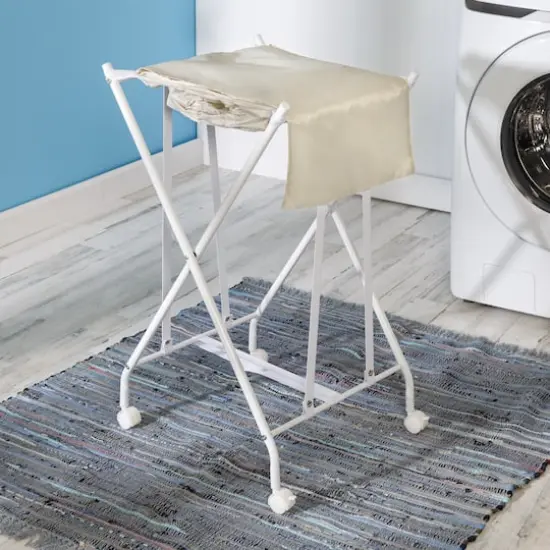 Honey Can Do White/Natural Single Bounce Back Hamper with Wheels and Lid {3}