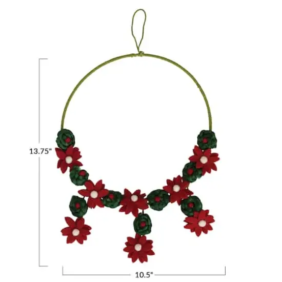 Hello Honey&reg; 13.75" Red & Green Handmade Wool Felt Flower Wreath {4}