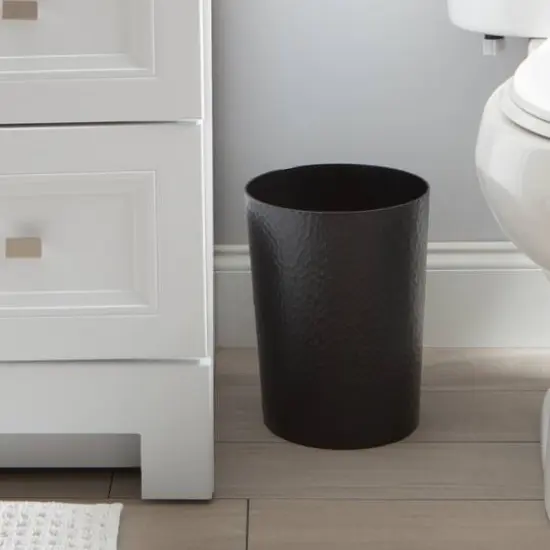 Bath Bliss Black Hammered Textured Trash Can {3}