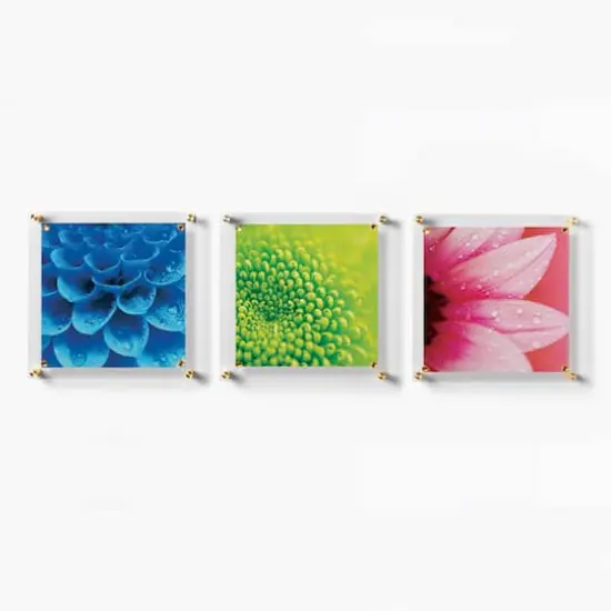 Wexel Art 3 Pack 12" x 12" Clear Single Panel Acrylic Floating Wall Frames & Magnets Gold {1}