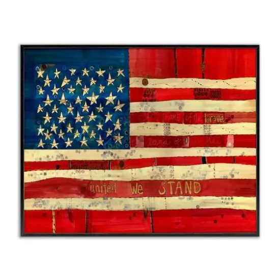Stupell Industries United We Stand Independence Day Festive American Flag Framed Giclee Art Black {1}