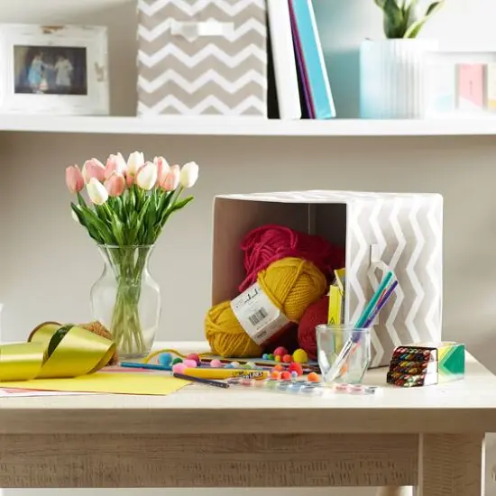 DII&reg; 11" Nonwoven Polyester Chevron Storage Cubes, 2ct. Stone {7}