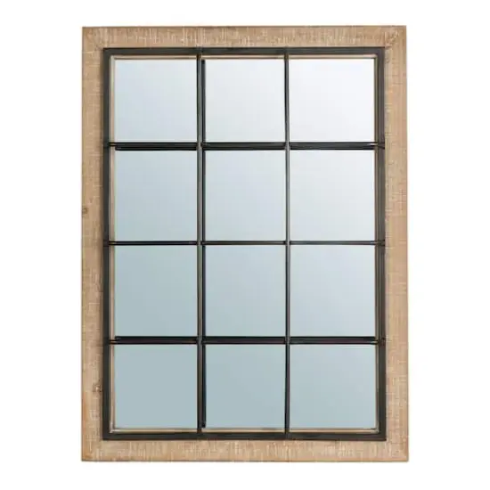 Glitzhome&reg; 31.5" Farmhouse Wooden & Metal Windowpane Rectangular Wall Mirror {1}