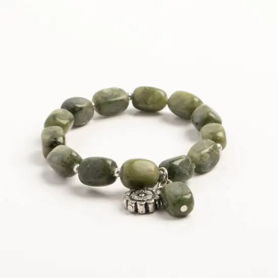 John Bead New Jade Green Natural Stone Stretch Bracelet with Flower Charm {4}