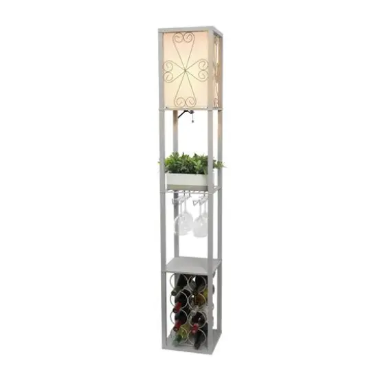 Simple Designs&trade; Floor Lamp Storage Shelf and Wine Rack with Linen Shade Gray {9}