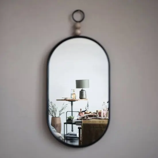 Hello Honey® Black Oval Metal Wall Mirror with Wood Beads {4}