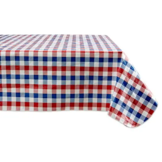 DII&reg; 84" Red, White & Blue Check Vinyl Tablecloth {1}