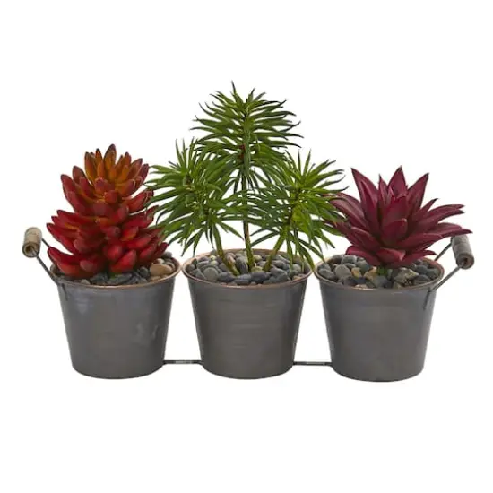 Mixed Succulent Artificial Plant in Triple Potted Planter {1}