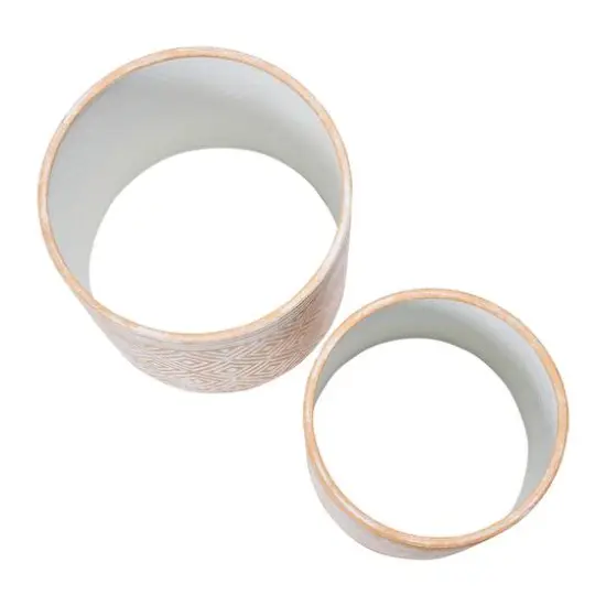 Hello Honey® White & Terracotta Boho Embossed Metal Planters with Stands Set {8}