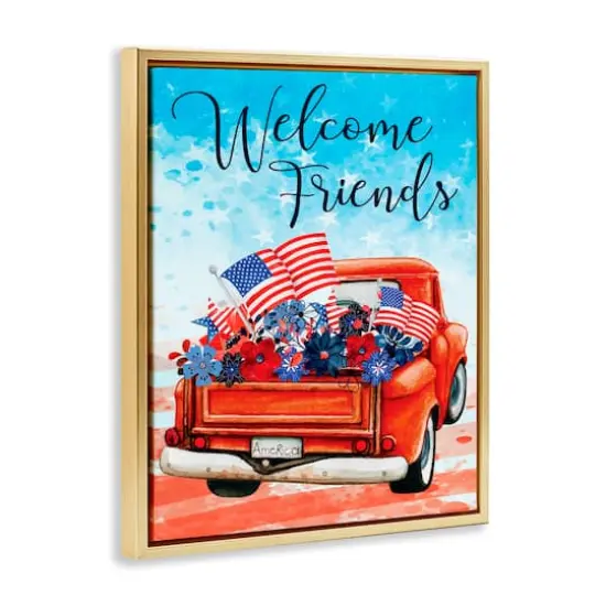 Stupell Industries Welcome Friends Americana Pickup Truck Floater Framed Art Gold {4}
