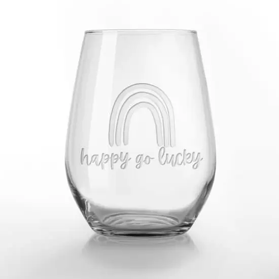 15oz. Happy Go Lucky Engraved Stemless Wine Glass {1}