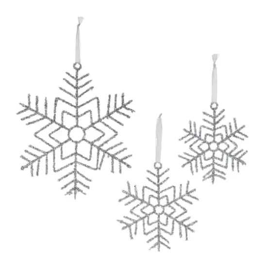 Glittered Silver Snowflake Wire Ornament Set {4}