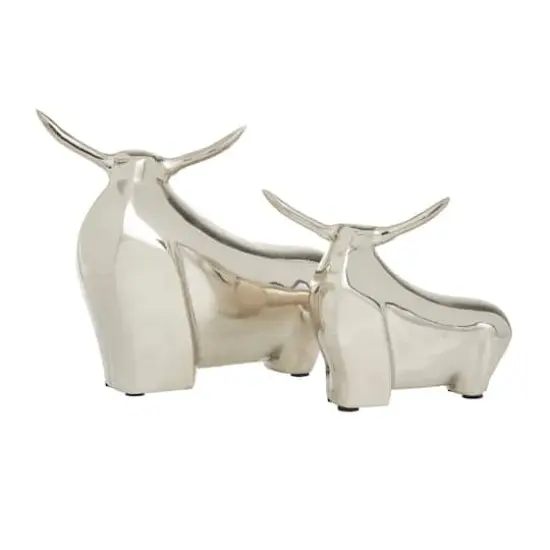 Silver Aluminum Contemporary Bulls Sculpture, Set of 2" 11", 8" {3}