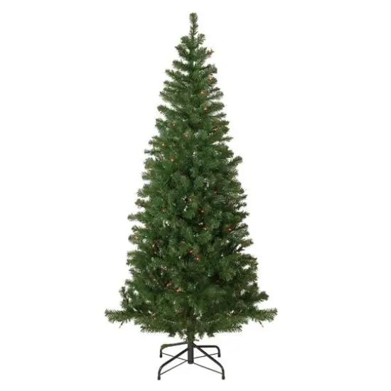 6ft. Pre-Lit Wilson Pine Slim Artificial Christmas Tree, Multicolor Lights {1}