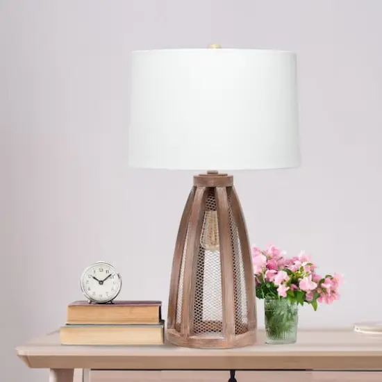 Lalia Home 29" Wooded Arch Table Lamp with White Fabric Shade Old Wood and White {5}