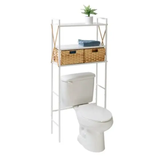 Honey Can Do 3-Tier White Decorative Over-the-Toilet Space Saver with Woven Baskets {1}