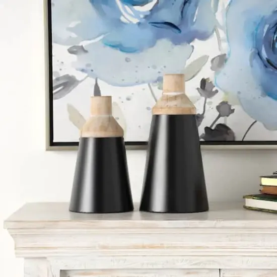 Black Wood Triangular Colorblock Vase Set {5}