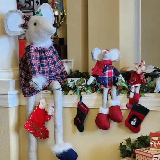 17" Boy & Girl Sitting Plush Christmas Mice Figure Set {10}