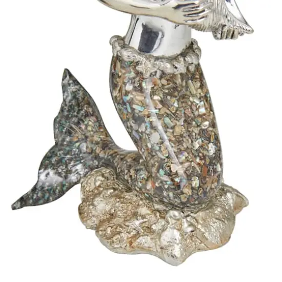 Set of 2 Silver Polystone Coastal Sculptures, 11" x 4" x 6" {4}